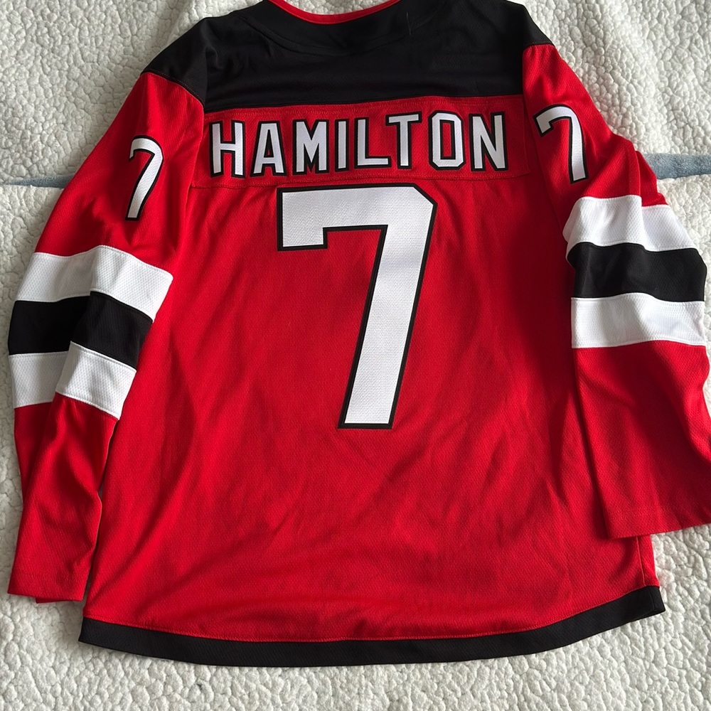 Fanatics Red, Black & White Hamilton #7 Hockey Jersey